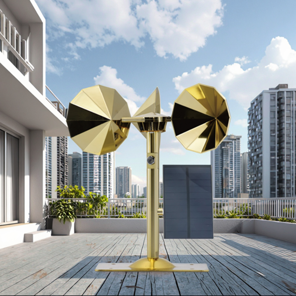 Solar motor driven model, golden diamond-shaped impeller, double adjustable lever, square bottom plate