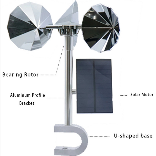 Solar model, silver diamond-shaped impeller, single rod not adjustable, U-shaped base