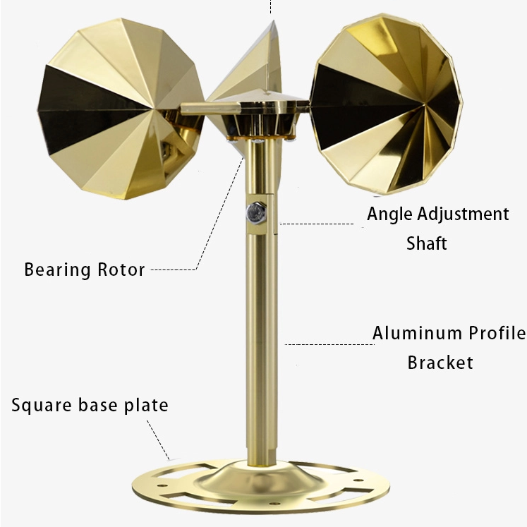 Wind power, diamond-shaped impeller, adjustable, round bottom, gold