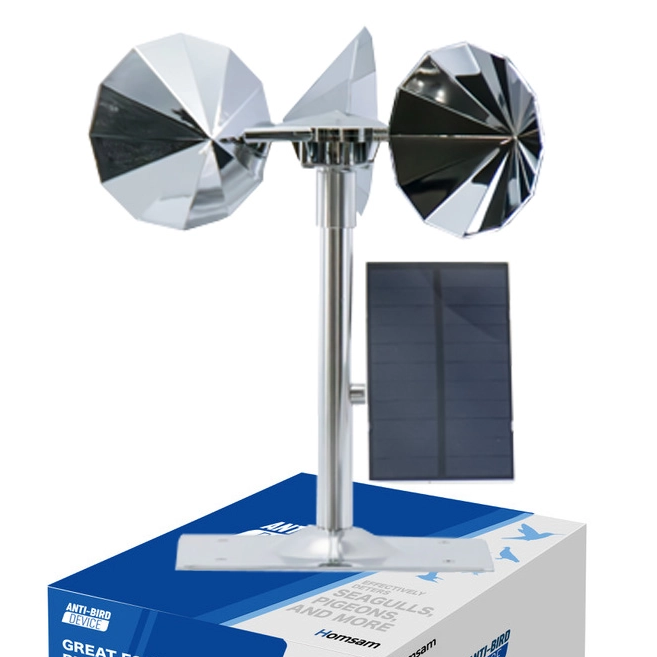 Homsam Reflective Spinning Bird Deterrent Keep Birds Away Solar Motor Drive Bird Repellents for Patio Yard Garden Roof 