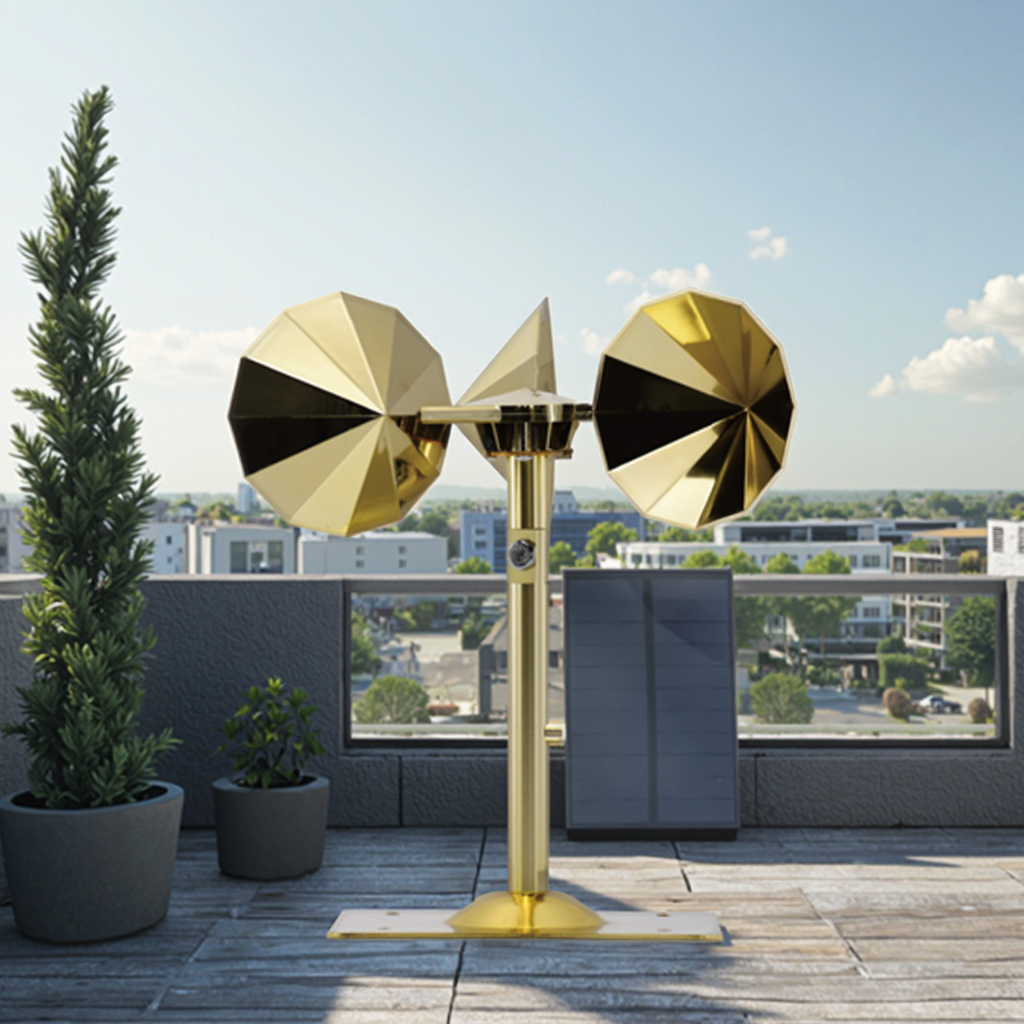 Solar motor driven model, golden diamond-shaped impeller, double adjustable lever, square bottom plate